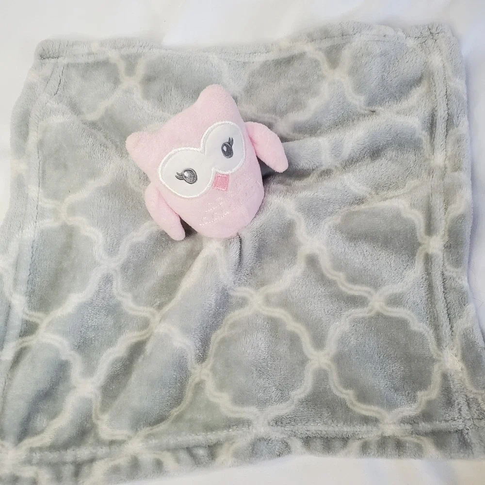 Hudson Baby HB Pink Owl Lovey Plush Security Blanket Gray